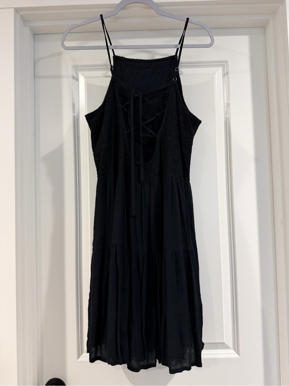 Abercrombie & Fitch Black Lace-Up Tiered Mini Dress